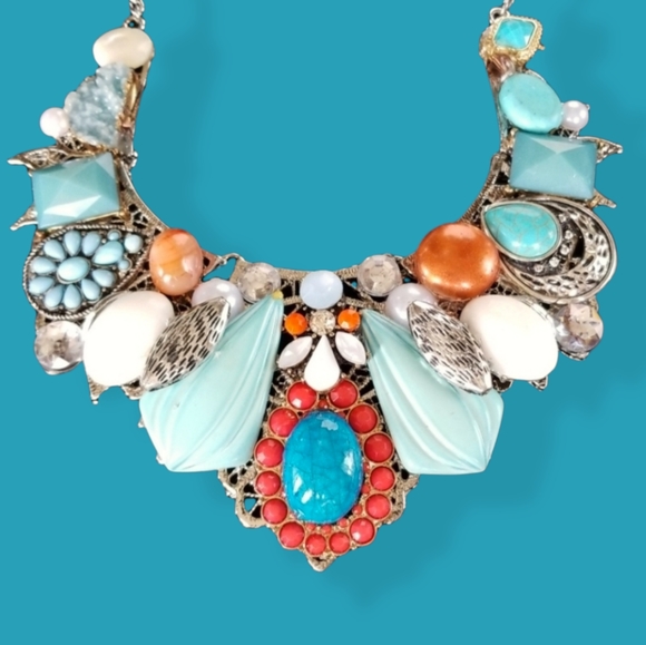 Repurposed Vintage Jewelry Statement Necklace - Picture 2 of 12